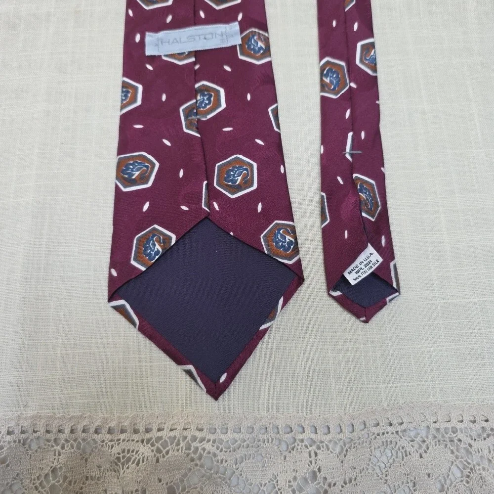 Vintage Halston Men's Burgundy Patterned Italian Silk Tie